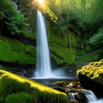 **

"A majestic waterfall cascading down moss-covered rocks in a lush, green forest. Golden sunlight filters through the trees, illuminating the water with a soft, warm glow. A professional photographer in appropriate attire stands on a sturdy rock, capturing the scene. Fully clothed, safe for work, perfect anatomy, natural proportions, professional landscape photography, high quality, appropriate content, family-friendly, modest."

**