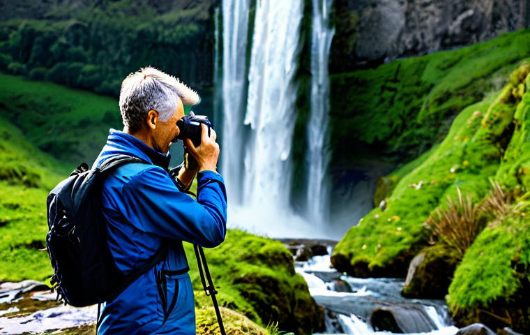 폭포와 인간의 관계 - Sustainable Waterfall Tourism**

"A wide shot of a beautiful waterfall landscape. Small groups of fu...