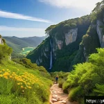 Home 18 폭포 주변 풍경이 아름다운 곳 - A scenic hiking trail winding through lush, preserved Portuguese forest leading to a majestic waterf...